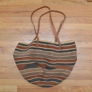 Vintage Sisal Market Leather Tote Woven Bag Ethnic Boho African Large 19x14